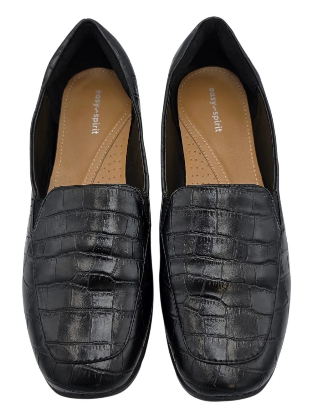 Easy Spirit Women’s Black Croc-Embossed Slip-On  Loafers Size 10M